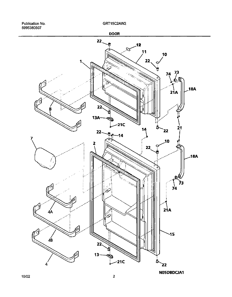 DOORS Diagram and Parts List for GRT15C2AW2  Gibson Refrigerator