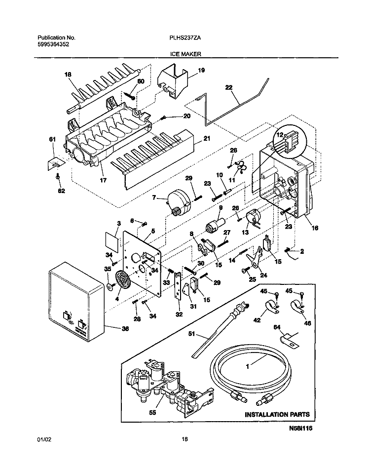 ICE MAKER Diagram and Parts List for PLHS237ZAB0  Frigidaire Refrigerator