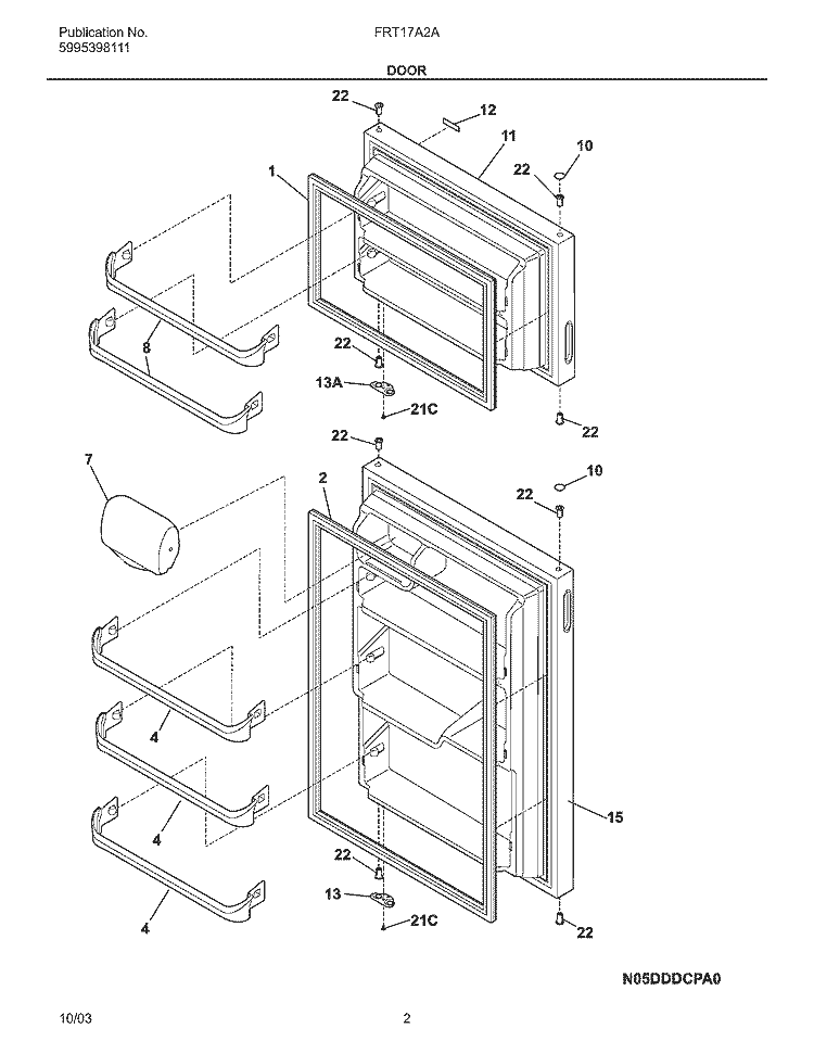 DOOR Diagram and Parts List for FRT17A2AQ3  Frigidaire Refrigerator