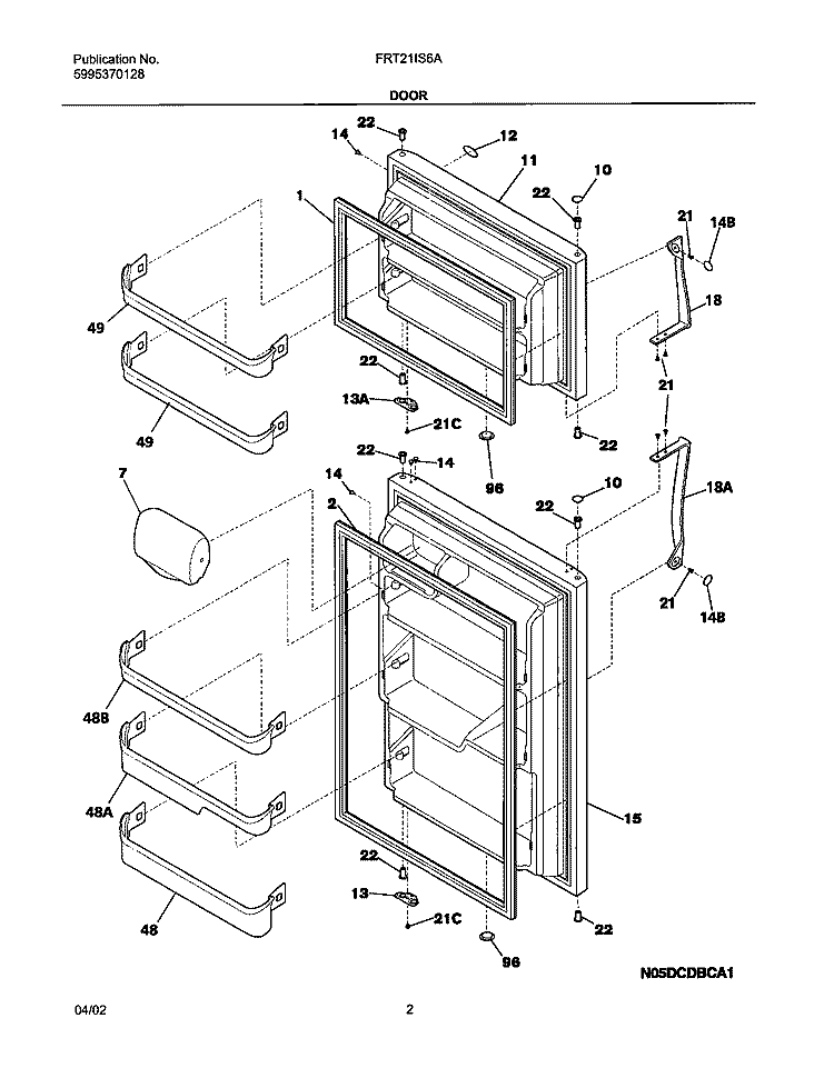 DOORS Diagram and Parts List for FRT21IS6BB0  Frigidaire Refrigerator