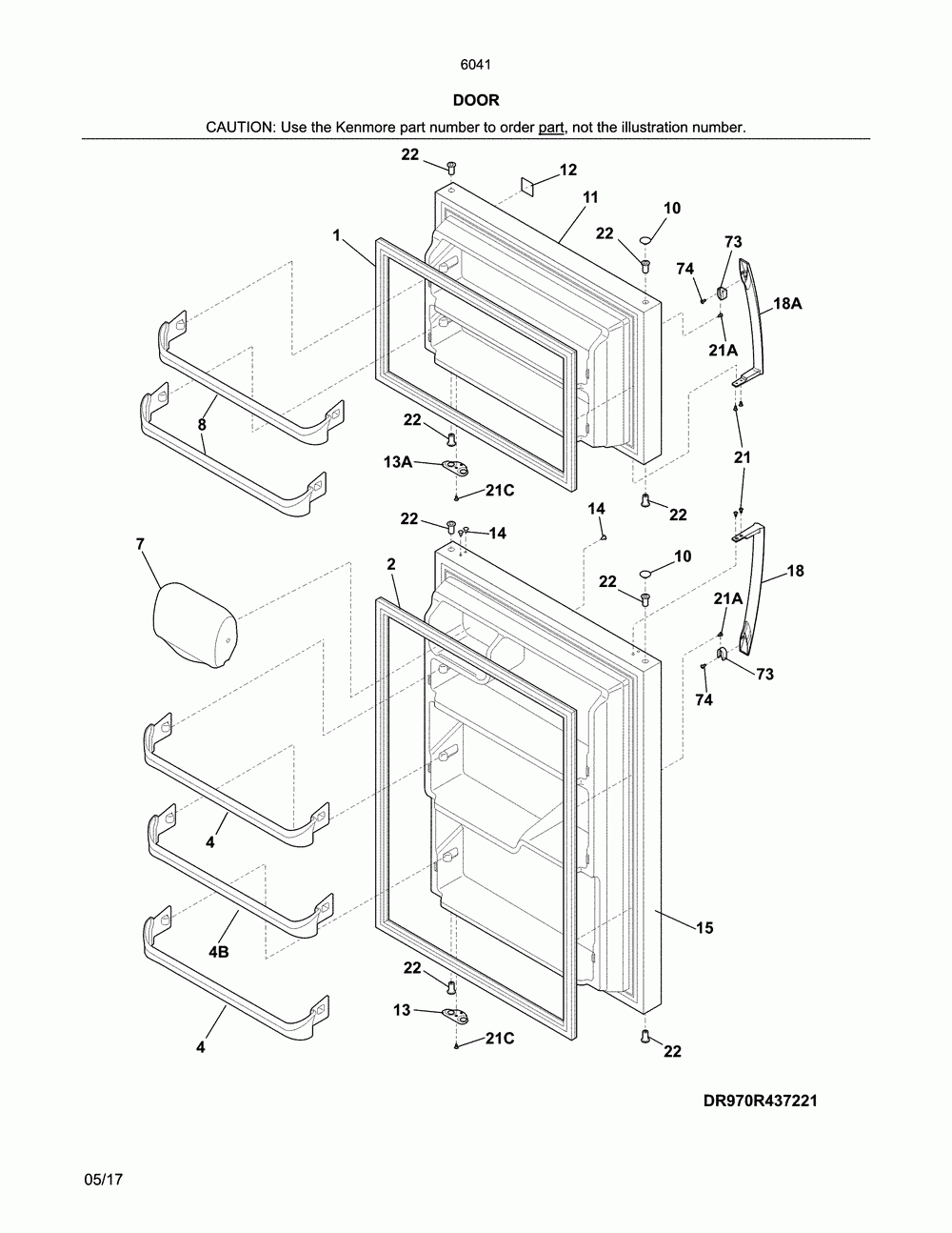 Door Diagram and Parts List for 25360419614  Kenmore Refrigerator