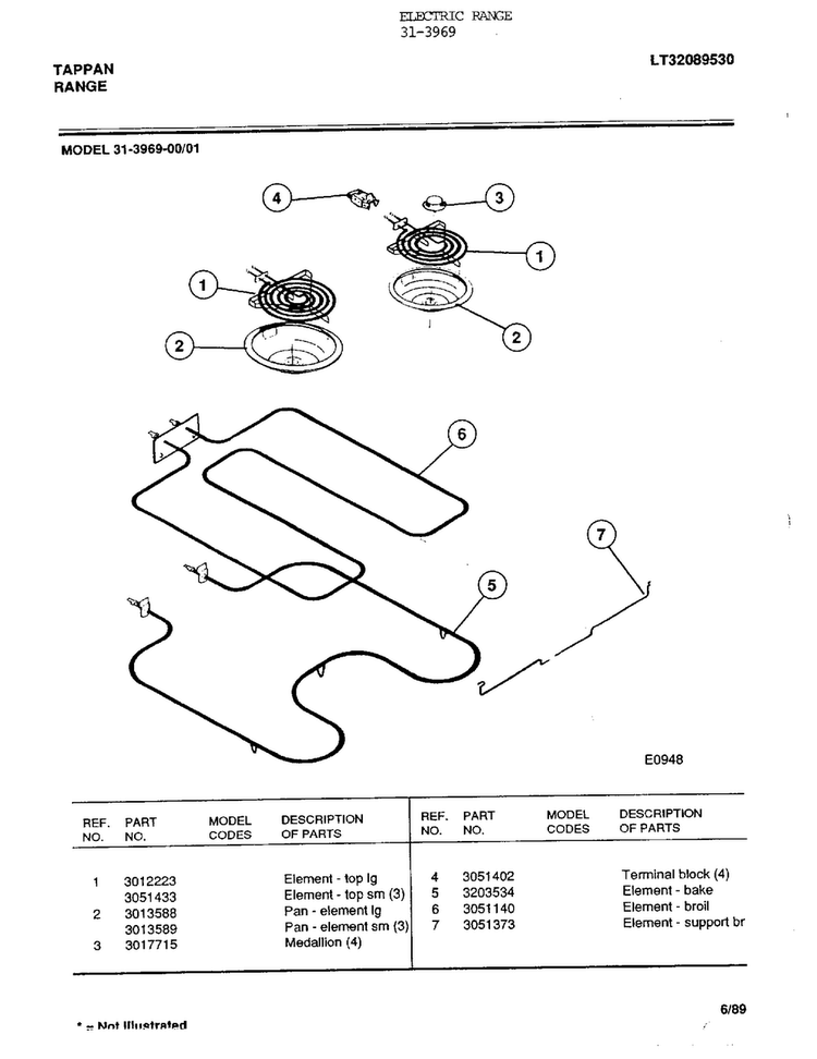 Electric Range Page 8 Diagram and Parts List for 31-3969  Tappan Range