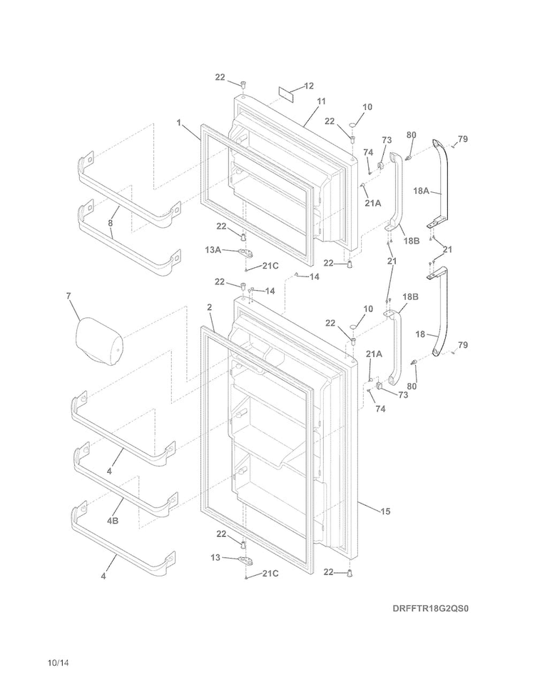 Doors Diagram and Parts List for FFTR18G2QW0  Frigidaire Refrigerator