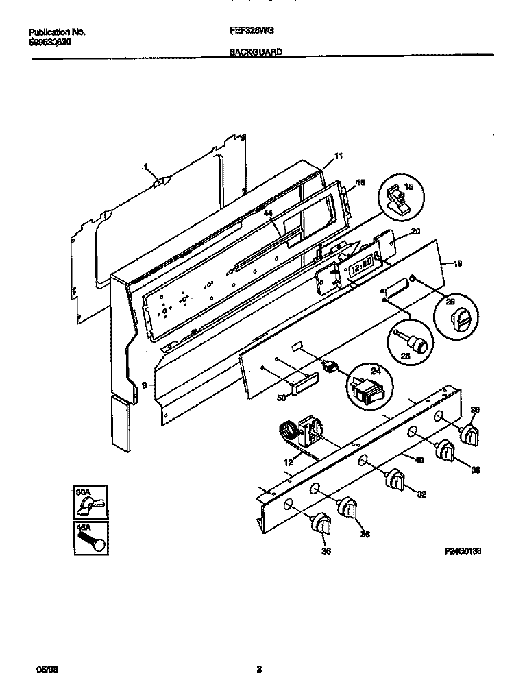 BACKGUARD Diagram and Parts List for FGF326WGSA  Frigidaire Range