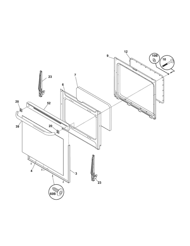 Door Diagram and Parts List for 79090912403  Kenmore Range