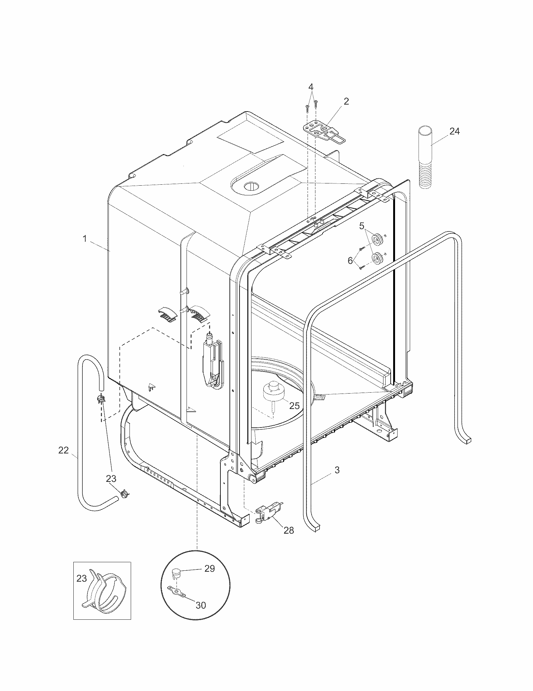 Tub Diagram and Parts List for 58714014407A  Kenmore Dishwasher