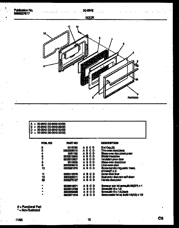 DOOR PARTS Diagram and Parts List for 30-2542-00-02  Tappan Range