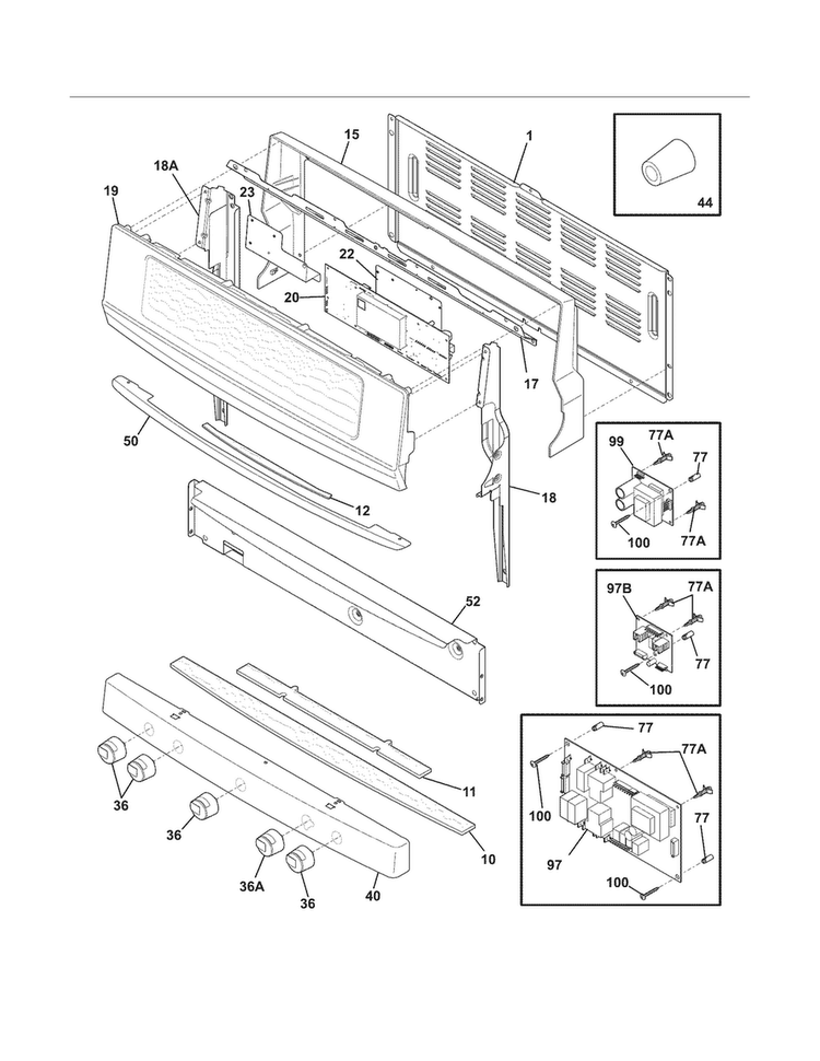Backguard Diagram and Parts List for EW3LGF65GSK  Electrolux Range