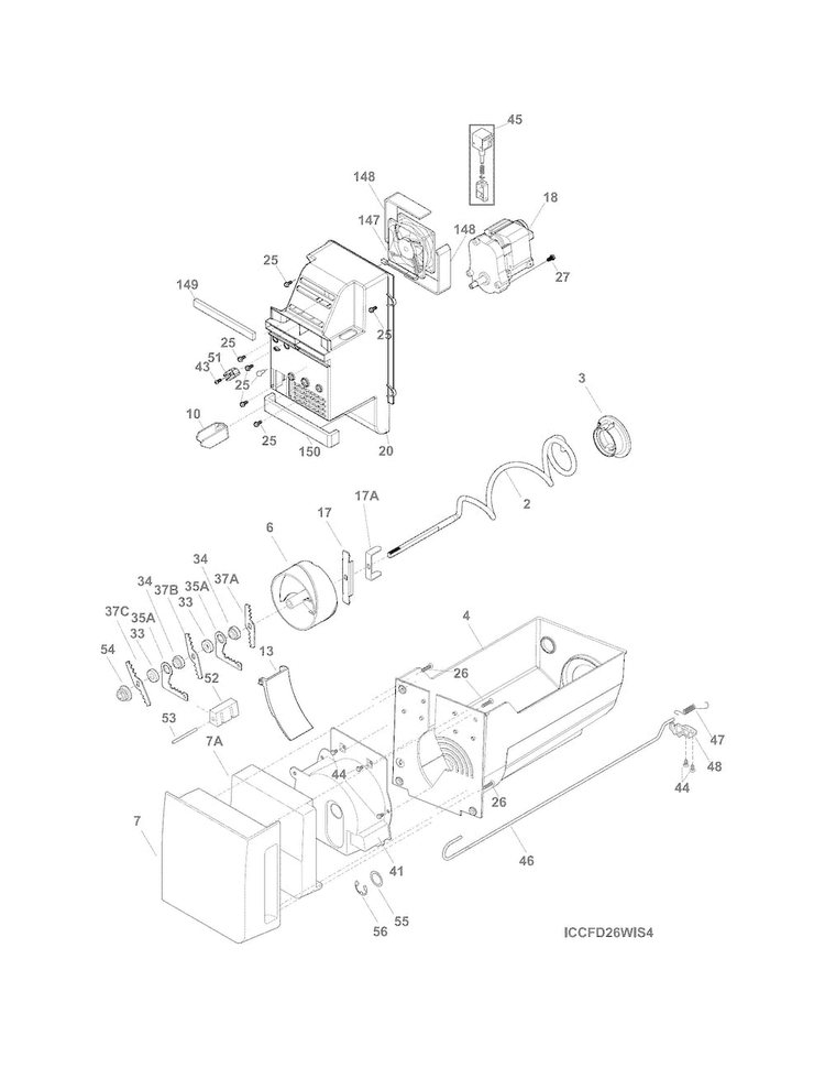 Ice Container Diagram and Parts List for FGHB2844LED  Frigidaire Refrigerator