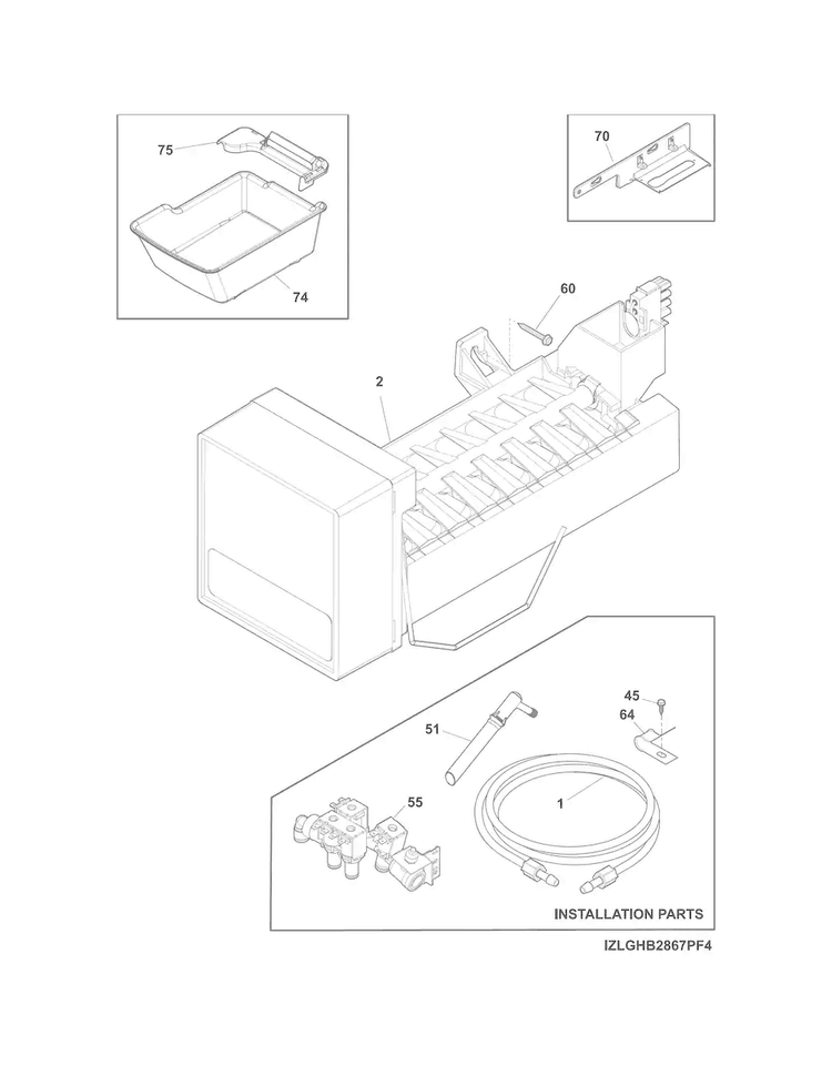 Freezer Ice Maker Diagram and Parts List for FPBS2777RF1  Frigidaire Refrigerator