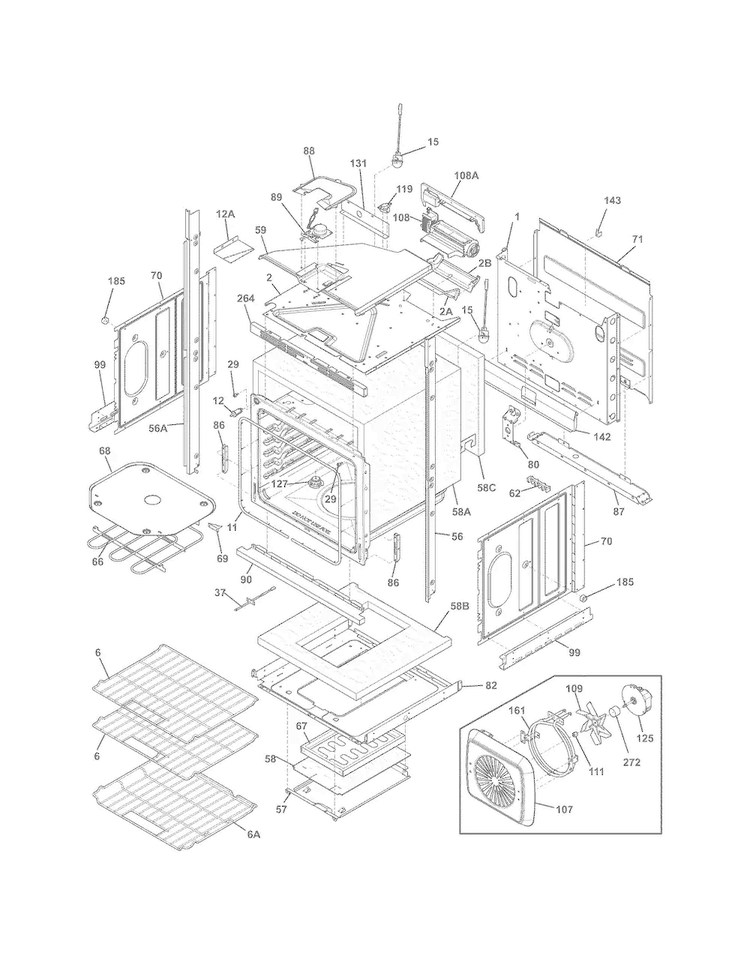 Lower Oven Diagram and Parts List for FGET2765PBB  Frigidaire Wall Oven