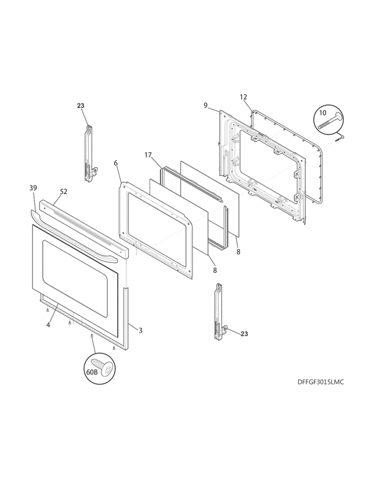 Door Diagram and Parts List for FFGF3015LMF  Frigidaire Range