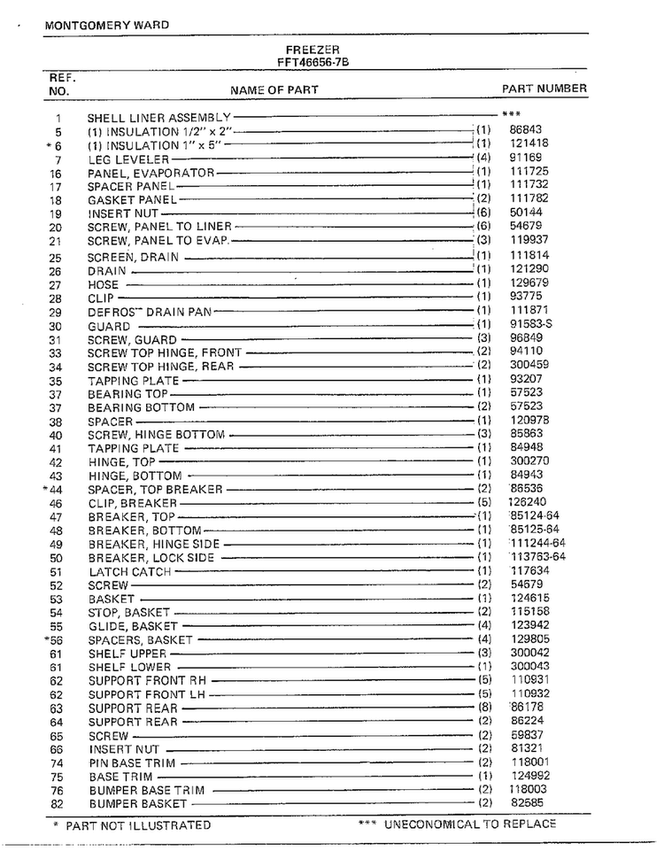 Freezer Page 7 Diagram and Parts List for 46656B-7  Frigidaire Freezer