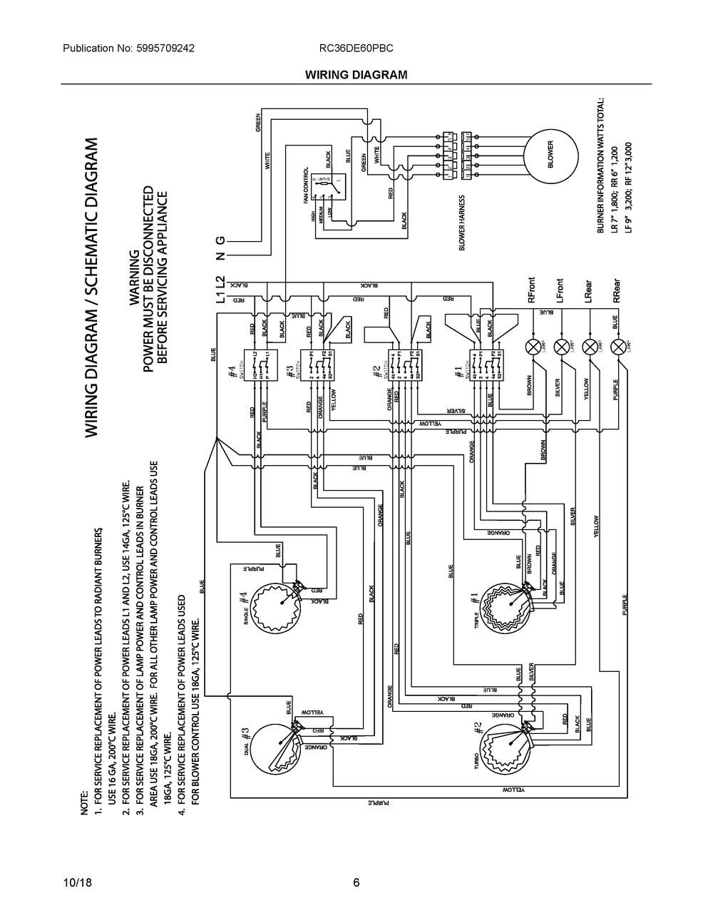 Wiring Diagram Diagram and Parts List for RC36DE60PBC  Frigidaire Cooktop