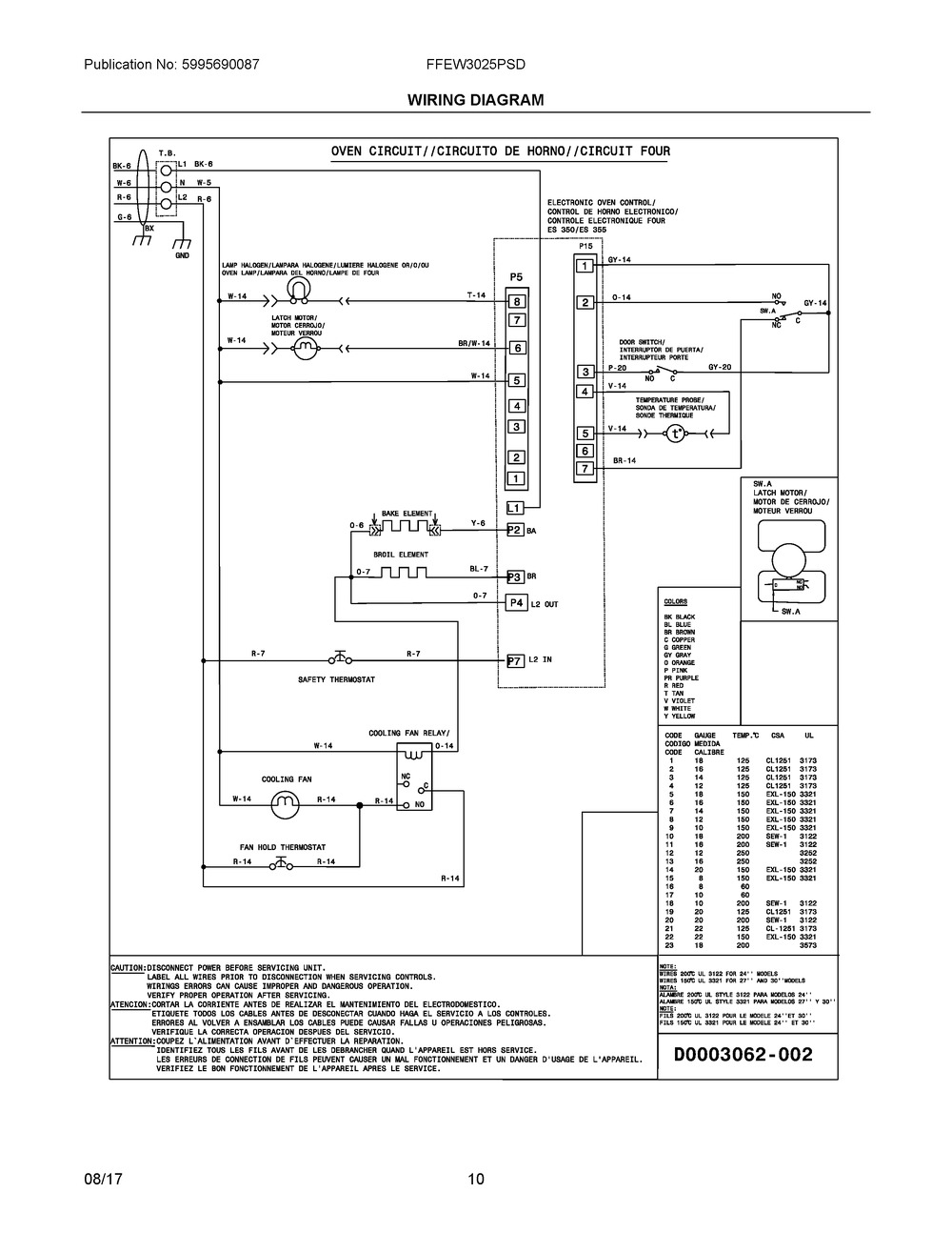 Wiring Diagram Diagram and Parts List for FFEW3025PSD  Frigidaire Wall Oven