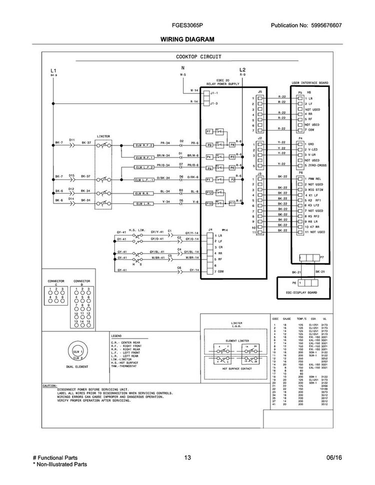Wiring Diagram Diagram and Parts List for FGES3065PBH  Frigidaire Range