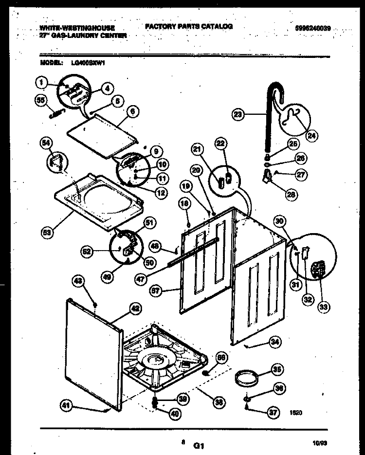 CABINET PARTS Diagram and Parts List for LG400SXD1  Frigidaire Washer Dryer Combo