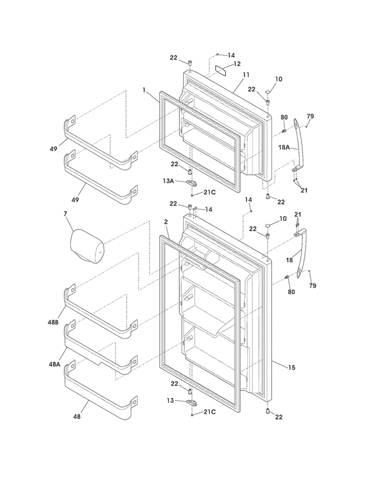 Doors Diagram and Parts List for FFHI2126PS2  Frigidaire Refrigerator