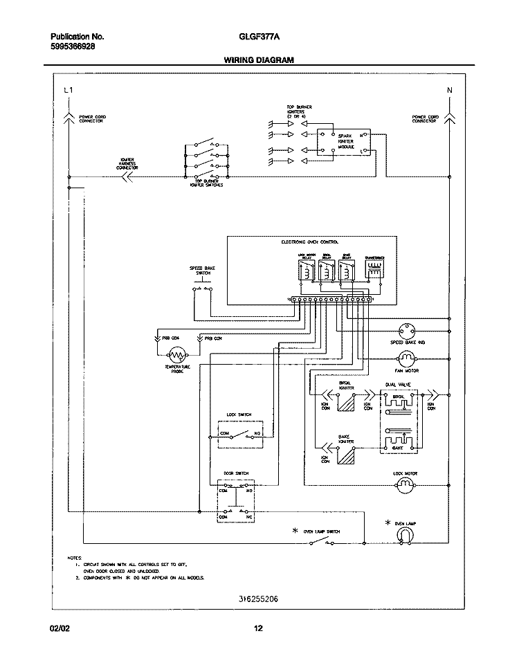 WIRING DIAGRAM Diagram and Parts List for GLGF377AQE  Frigidaire Range