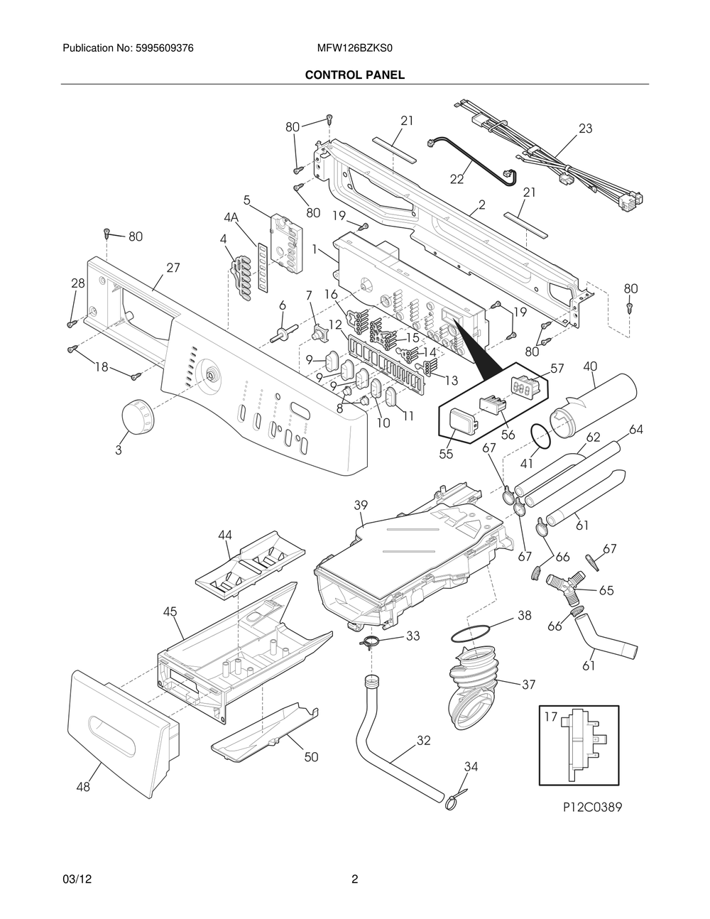 Control Panel Diagram and Parts List for MFW126BZKS0  Frigidaire Washer