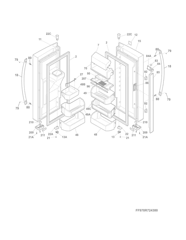 Fresh Food Door Diagram and Parts List for 25370443416  Kenmore Refrigerator
