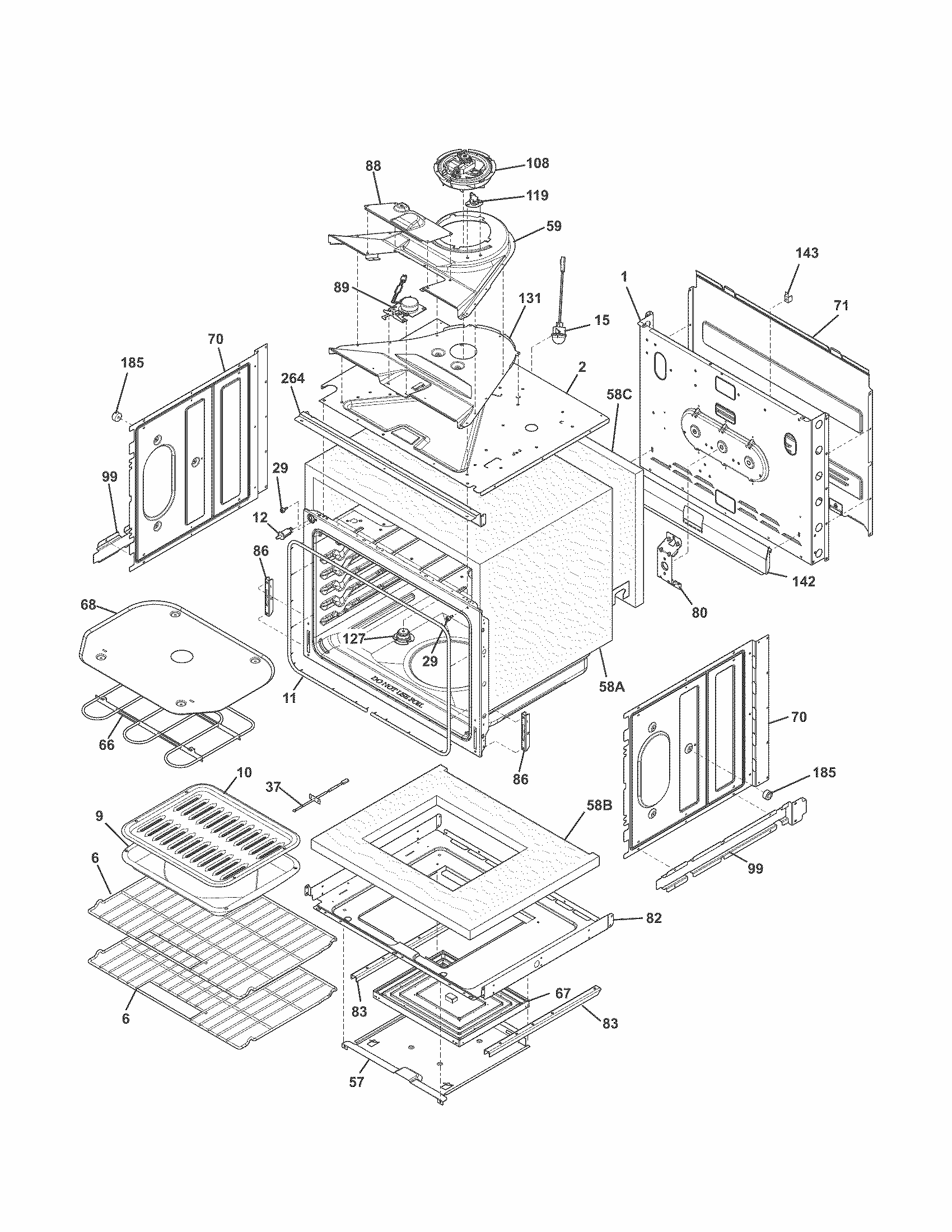 Upper Oven Diagram and Parts List for 79049432311  Kenmore Wall Oven