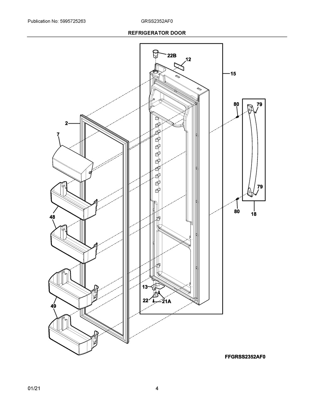 Refrigerator Door Diagram and Parts List for GRSS2352AF0  Frigidaire Refrigerator
