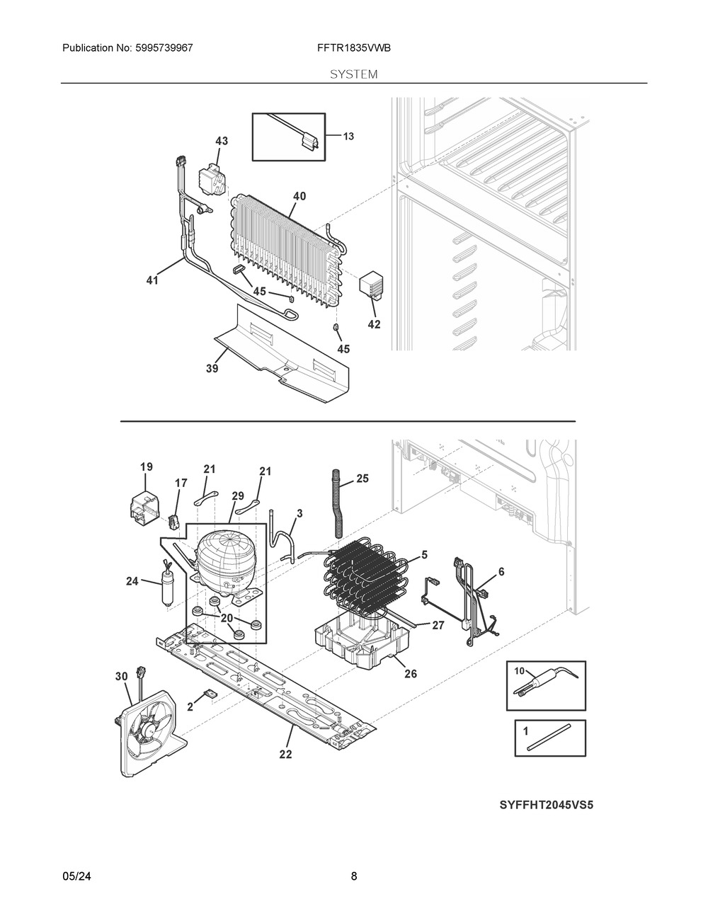 System Diagram and Parts List for FFTR1835VWB  Frigidaire Refrigerator