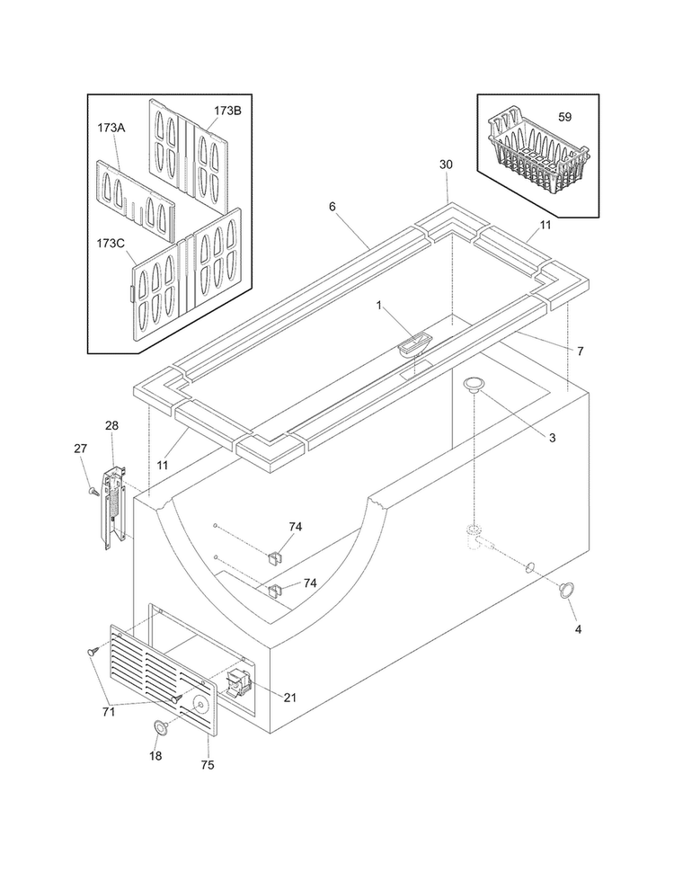 Cabinet Diagram and Parts List for GLFC1526FWA  Frigidaire Freezer