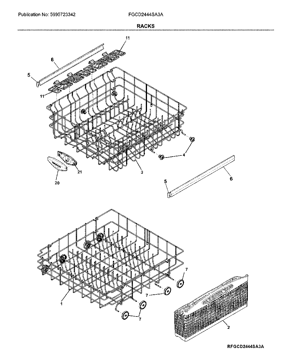 Racks Diagram and Parts List for FGCD2444SA3A  Frigidaire Dishwasher