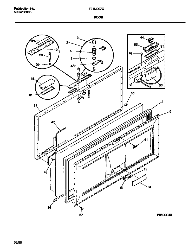 DOOR Diagram and Parts List for F81M207CW0  Frigidaire Freezer