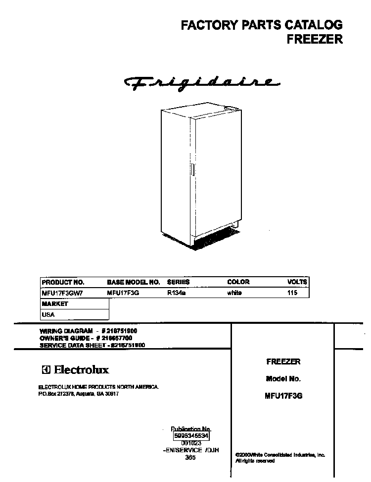 Cover Diagram and Parts List for MFU17F3GW7  Uni Freezer