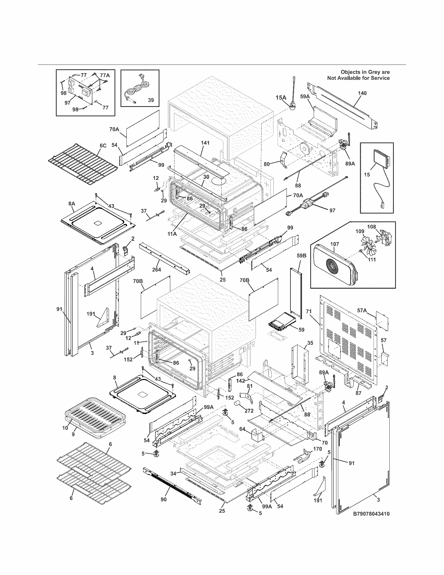 Body Diagram and Parts List for 79078049410  Kenmore Range