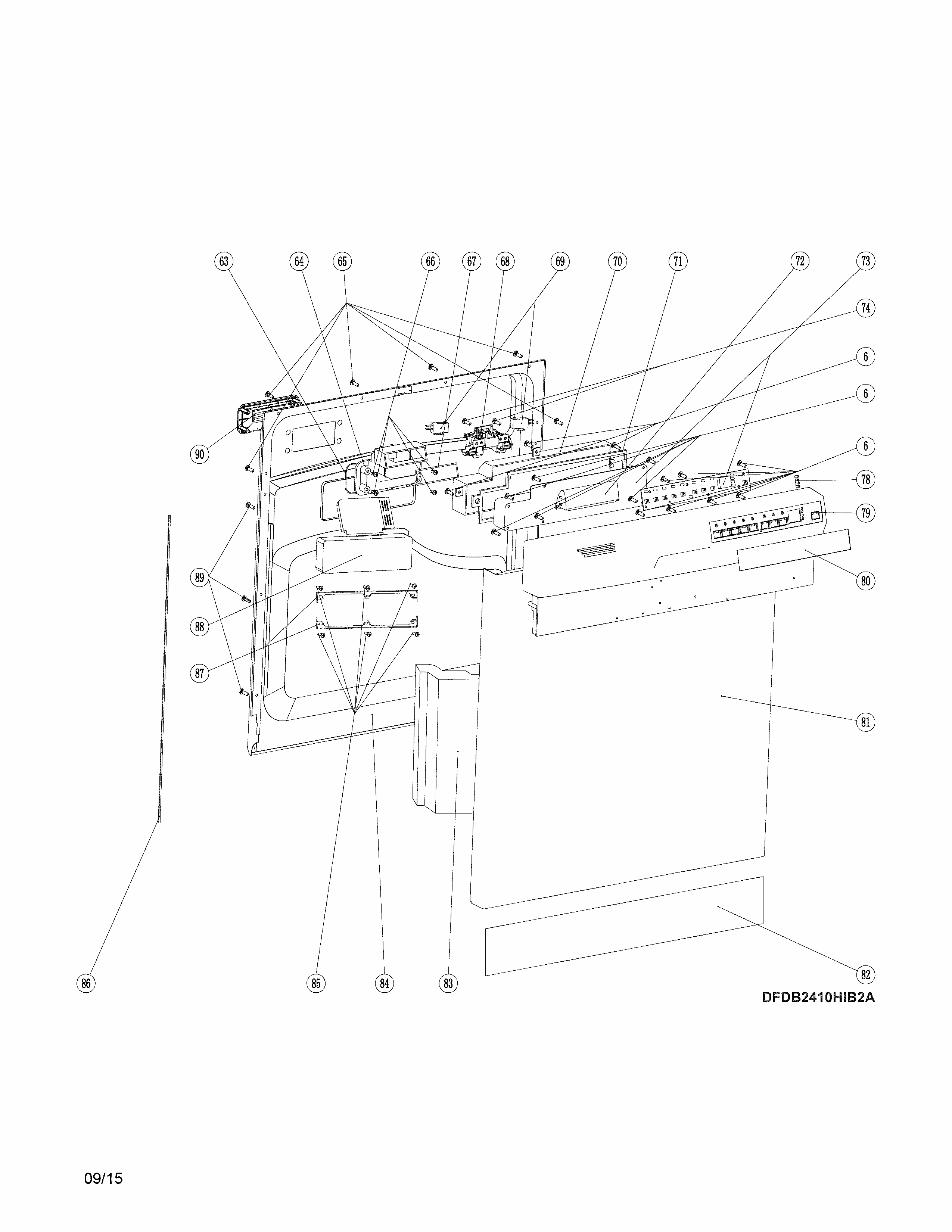 Control Panel/door Diagram and Parts List for 58712333510A  Kenmore Dishwasher