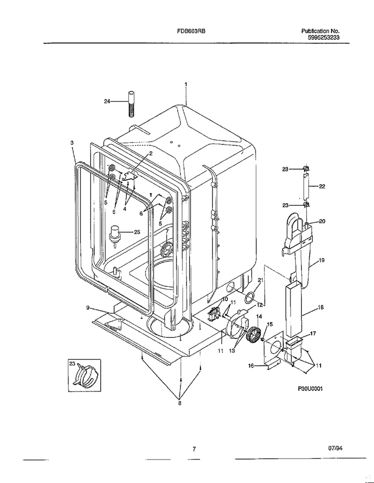 Dishwasher Page 6 Diagram and Parts List for 766  Frigidaire Dishwasher