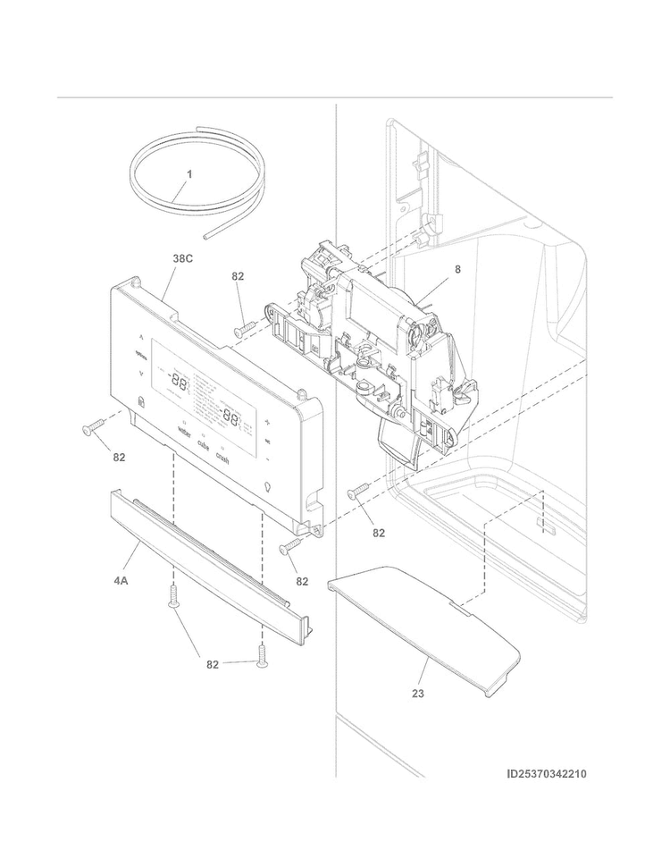 Controls & Ice Dispenser Diagram and Parts List for 25370343410  Kenmore Refrigerator