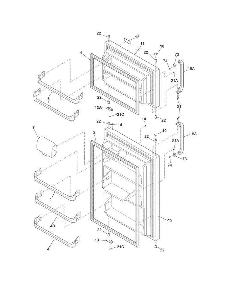 Doors Diagram and Parts List for FFTR21D2PW2  Frigidaire Refrigerator