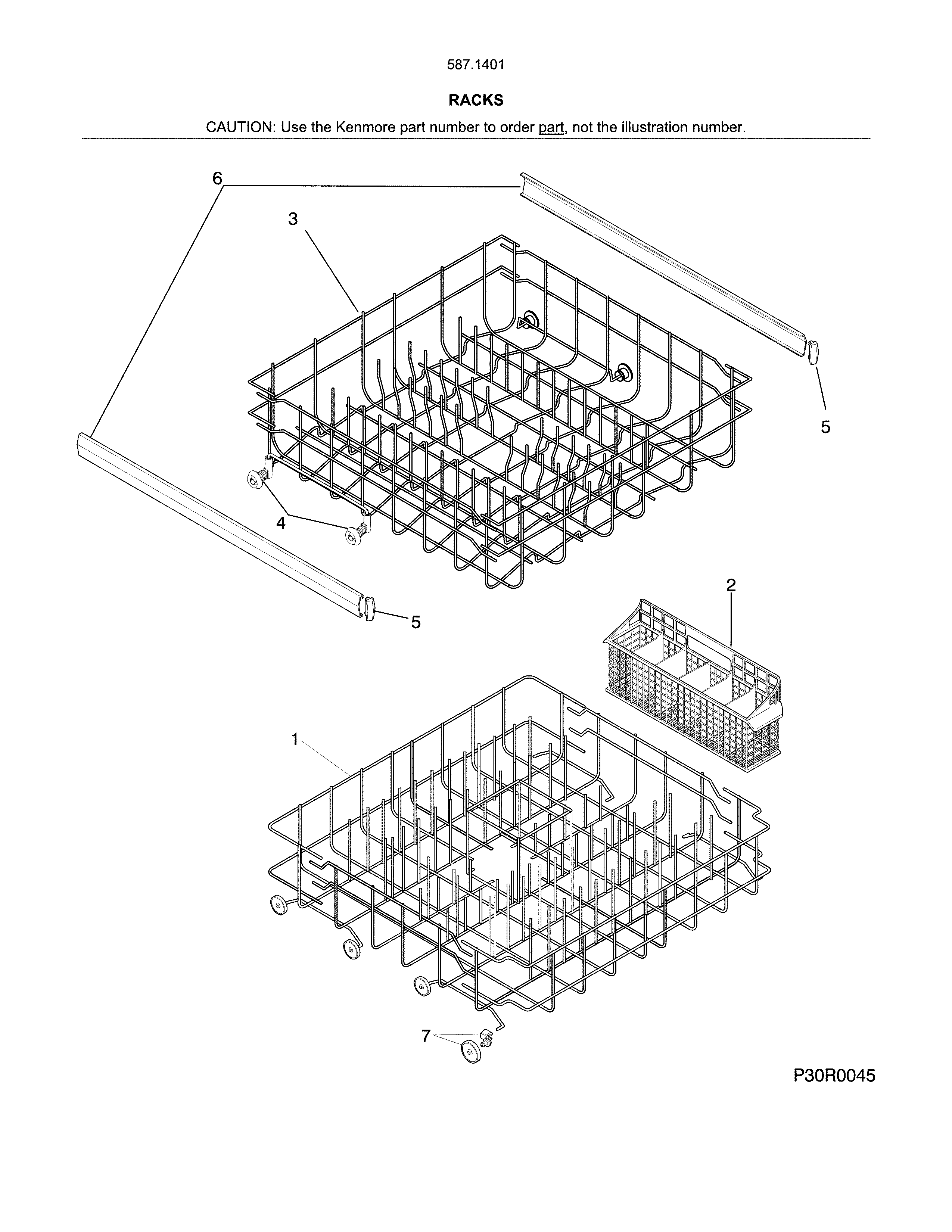 Racks Diagram and Parts List for 58714013415B  Kenmore Dishwasher