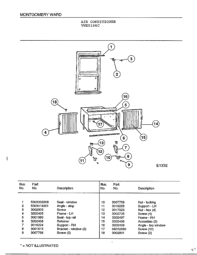 Air Conditioner Page 2 Diagram and Parts List for 5198C  Frigidaire Air Conditioner