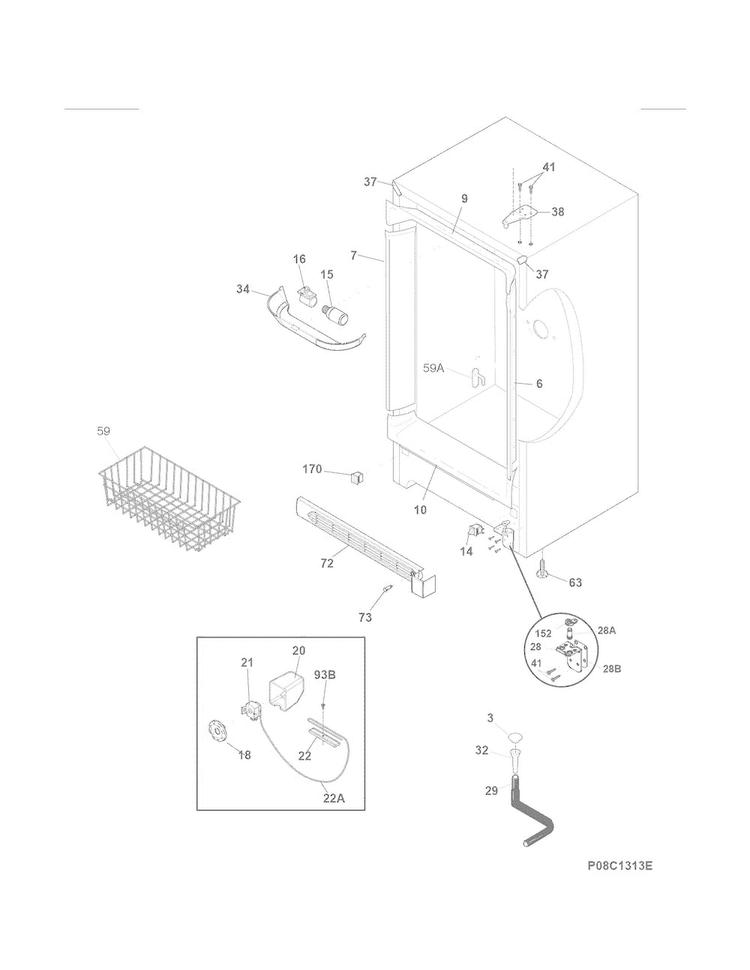 Cabinet Diagram and Parts List for 25321042410  Kenmore Freezer