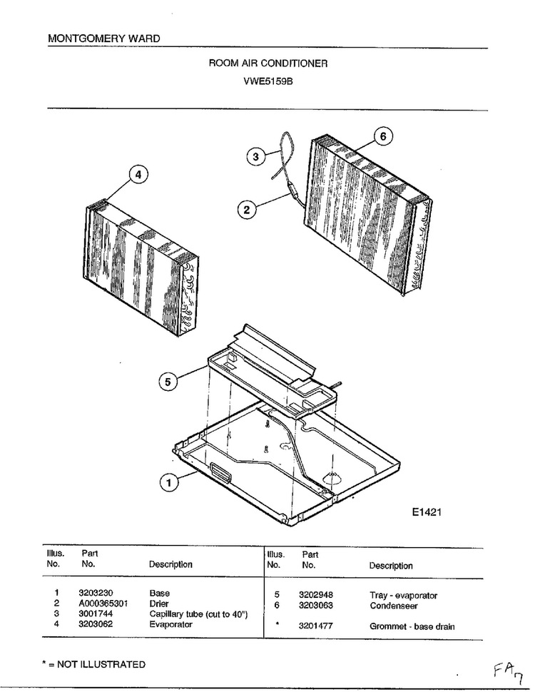 Room Air Conditioner Page 5 Diagram and Parts List for 5159B  Frigidaire Air Conditioner