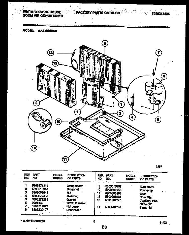 SYSTEM PARTS Diagram and Parts List for WAS183S2A2  Frigidaire Air Conditioner