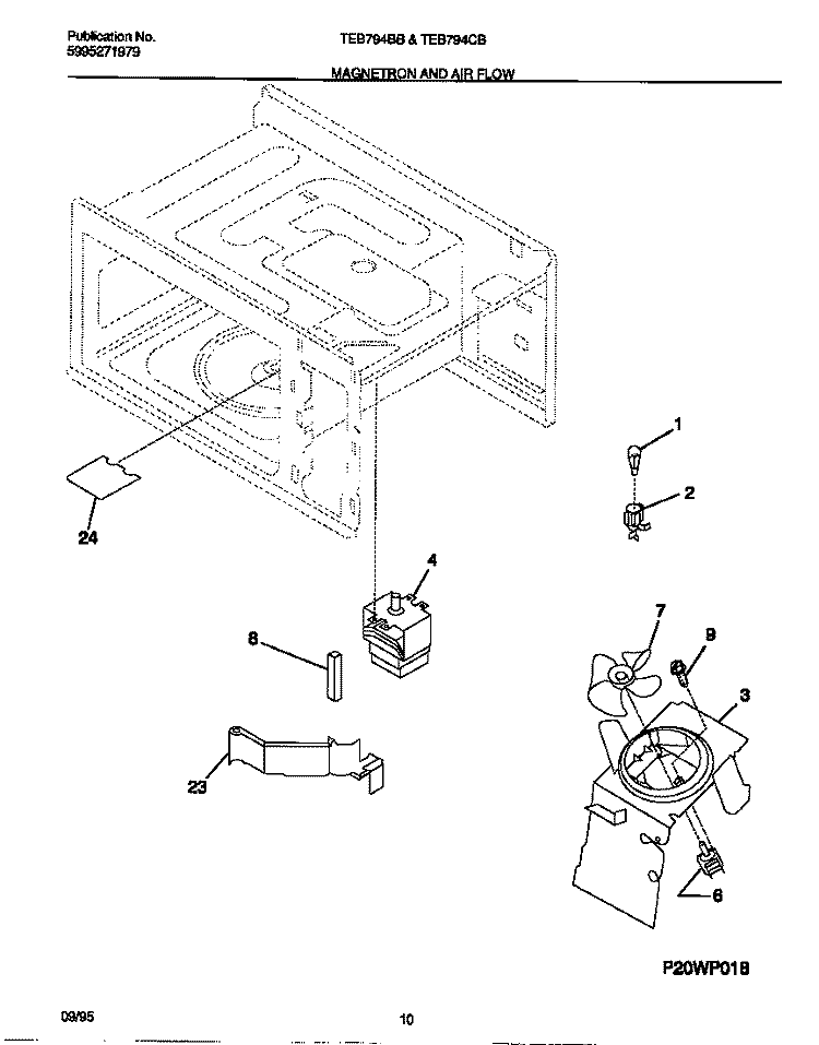 MAGNETRON AND AIR FLOW Diagram and Parts List for TEB794BBBB  Tappan Microwave Oven Combo