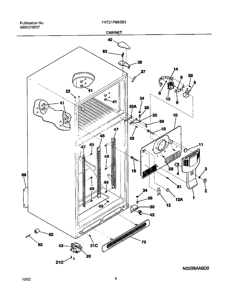 CABINET Diagram and Parts List for FRT21P6BSB3  Frigidaire Refrigerator