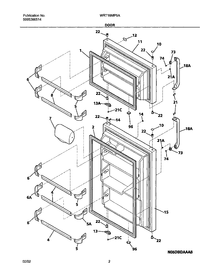 DOOR Diagram and Parts List for WRT18MP5AW3  Westinghouse Refrigerator