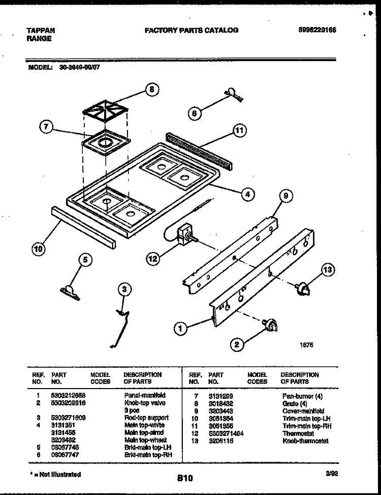 COOKTOP PARTS Diagram and Parts List for 30-3649-66-07  Tappan Range