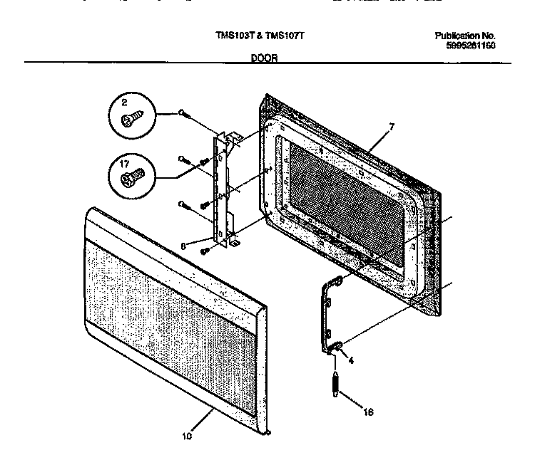 DOOR Diagram and Parts List for TMS107T1B2  Tappan Microwave