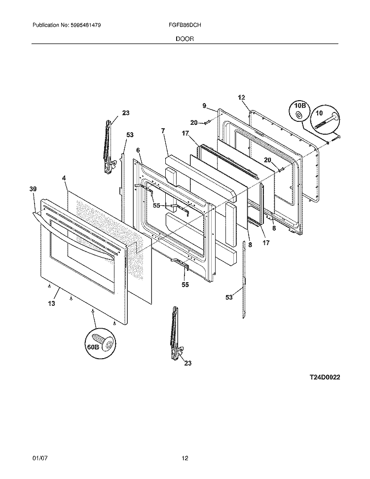 DOOR Diagram and Parts List for FGFB86DCH  Frigidaire Range