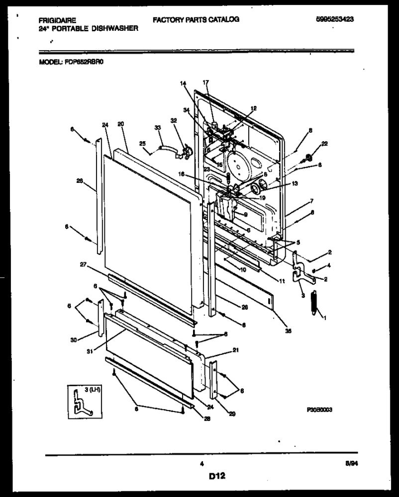 Door Parts Diagram and Parts List for FDP652RBR0  Frigidaire Dishwasher