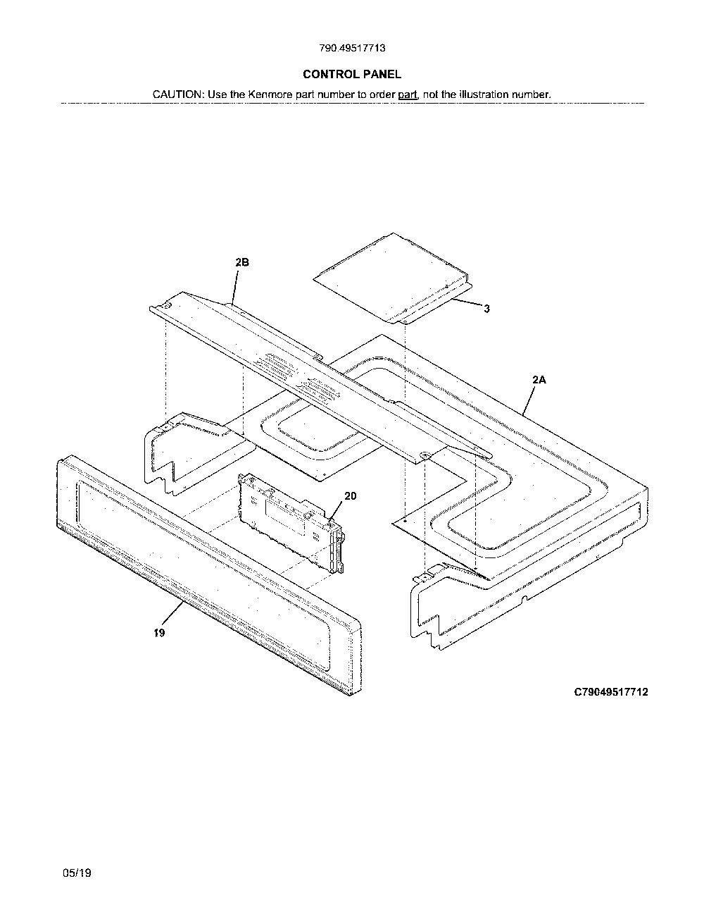 Control panel Diagram and Parts List for 79049517713  Kenmore Wall Oven